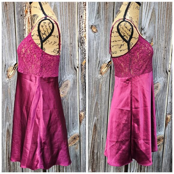 Satin Lace Chemise VTG Victoria's Secret Size M Burgundy Vintage Gold Label Gown - Picture 3 of 8